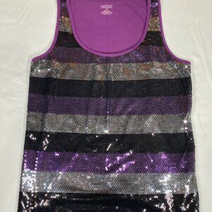 Women's Lane Bryant Sequined Scoop Neck Tank Top 18 Polyester Purple Shirt